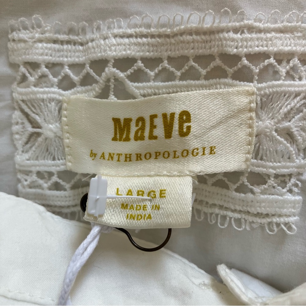 NWT Maeve Anthropologie Shirt Women's Large Bennet Pearl Embellished White - Picture 7 of 11